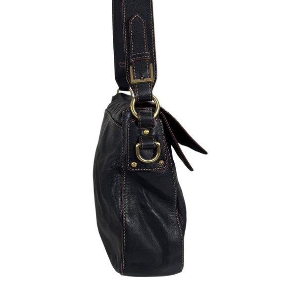 VTG ETIENNE AIGNER Black Leather Double Flap Fold Top Buckle Straps Shoulder Bag - Picture 4 of 15